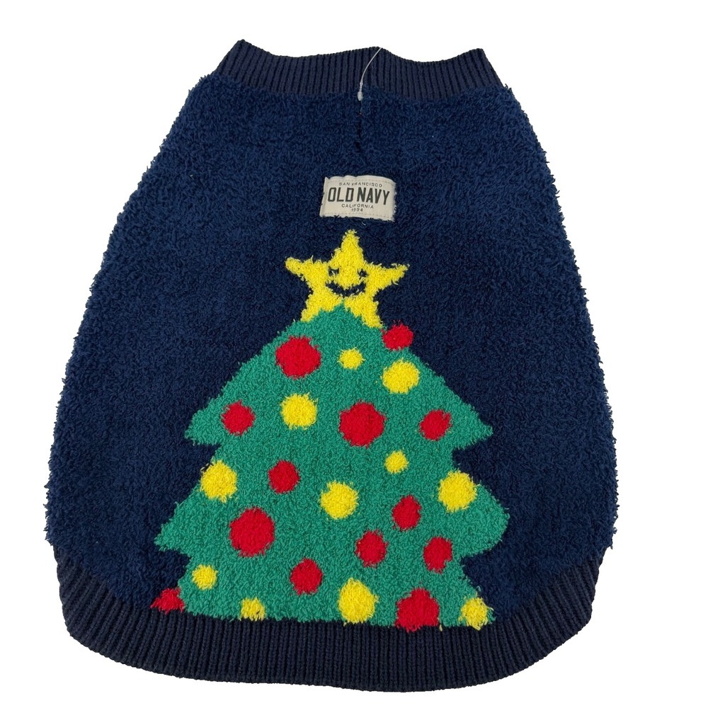 Old Navy Dog Christmas Sweater - Size M - Navy Holiday Tree Festive!